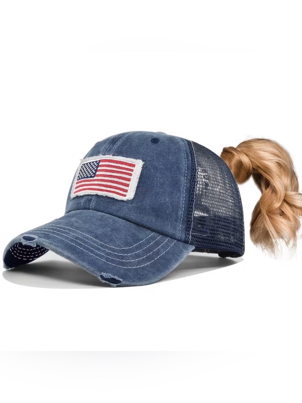 American Flag Ponytail Hat Adjustable Baseball Cap July 4th; Trucker Hat